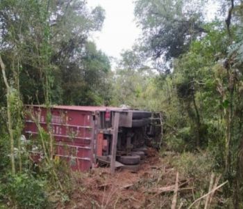 Motorista passa mal, sai da pista e tomba carreta