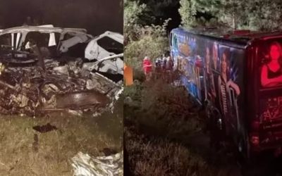 Acidente com ônibus da Banda Família Azzolini deixa dois mortos em Clevelândia (PR)