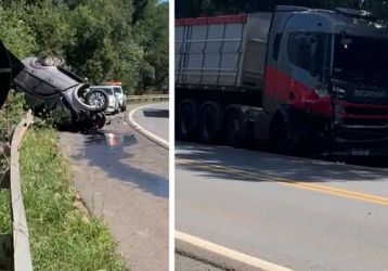 Motorista de caminhonete fica ferido em colisão na BR-282