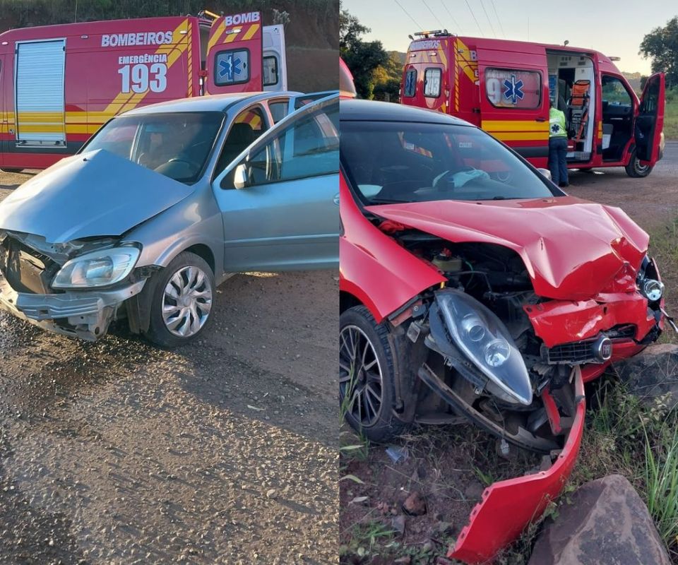 Mulher fica ferida em colisão entre dois carros 