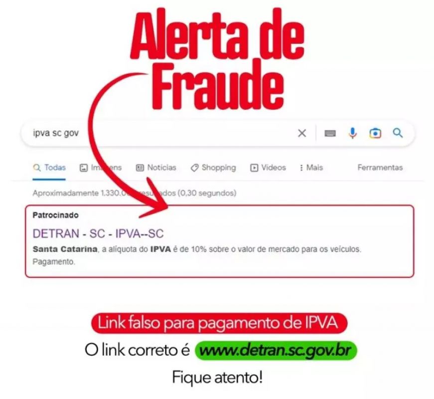 Golpe simula sites do Detran-SC para dar falso desconto no IPVA via PIX